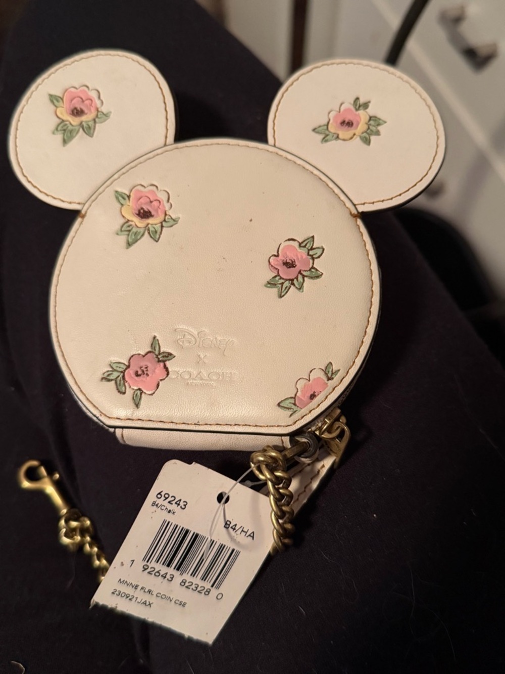 Disney Floral Minnie Ear Coin Case in Cream and Pink